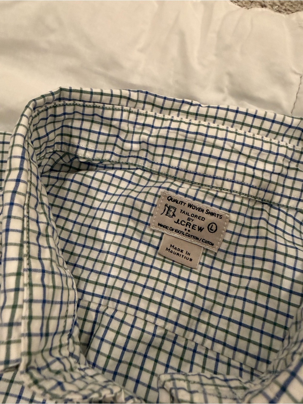 J. Crew White Shirt with Blue and Green Windowpane Check